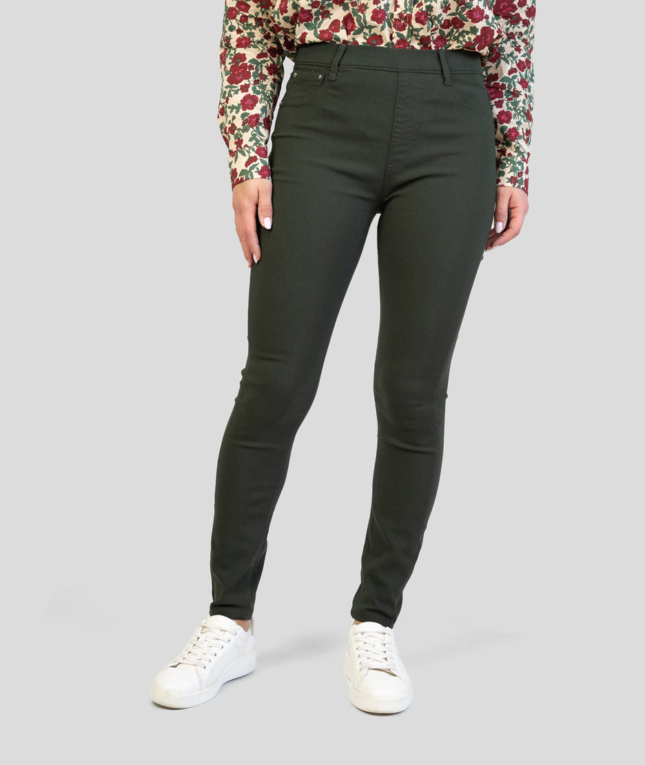 Pantalon slim taille élastique Lili kaki face