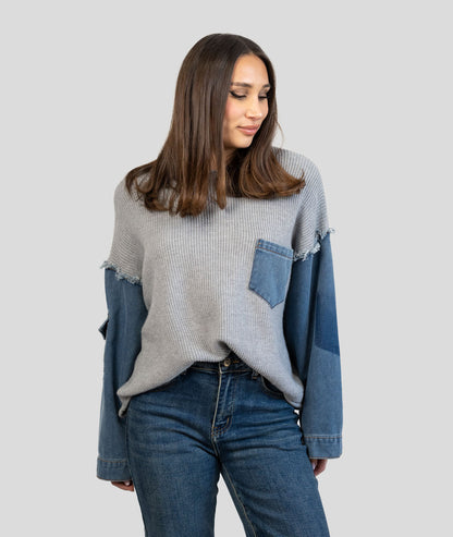 Pull bi-matière Jeanna face