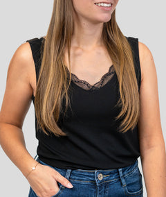 Débardeur col v dentelle Etiana noir face avant