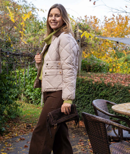 Veste matelassée col velours côtelé Quadri beige coté