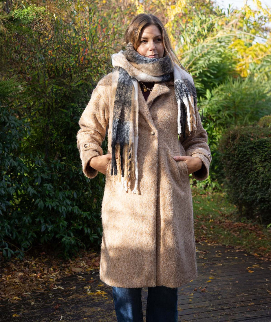Manteau long chiné Hanna beige face avant fermé
