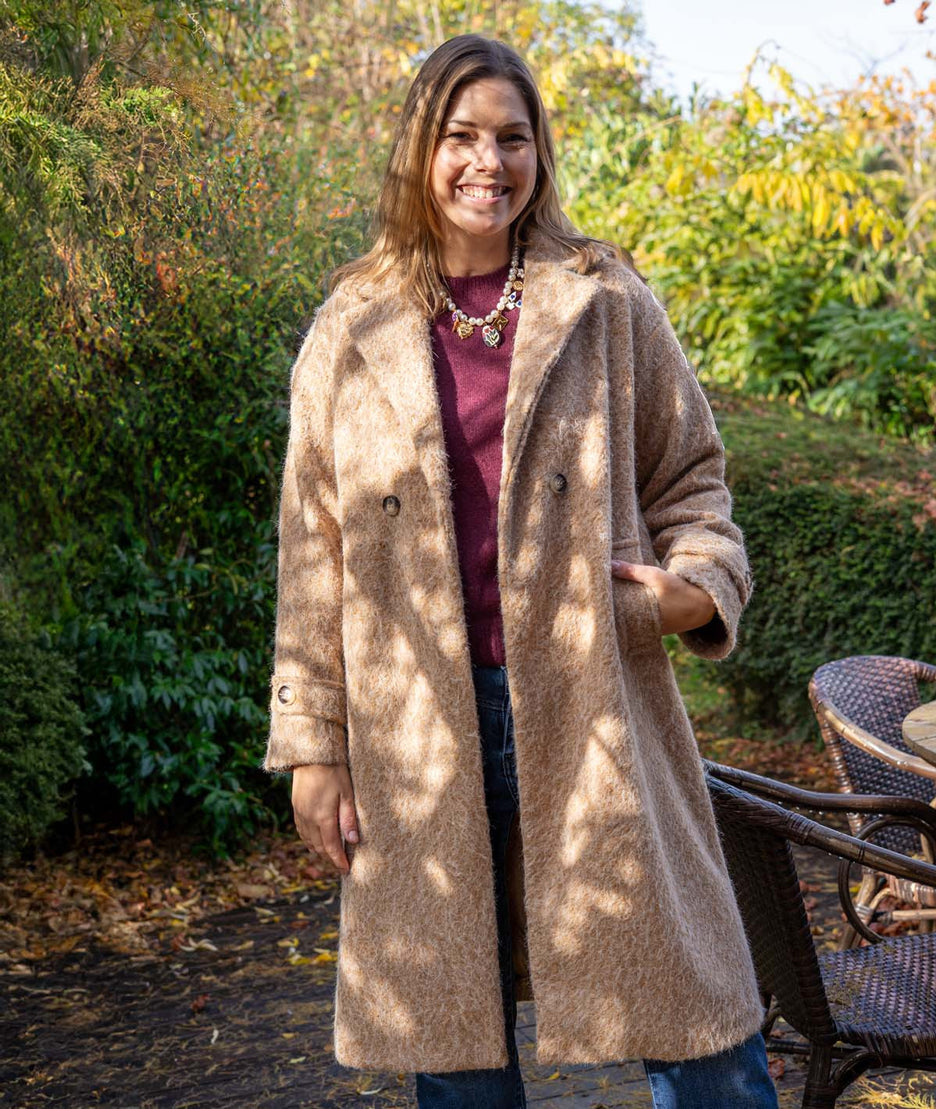Manteau long chiné Hanna beige face avant