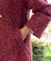 Manteau long chiné Alka bordeau détails