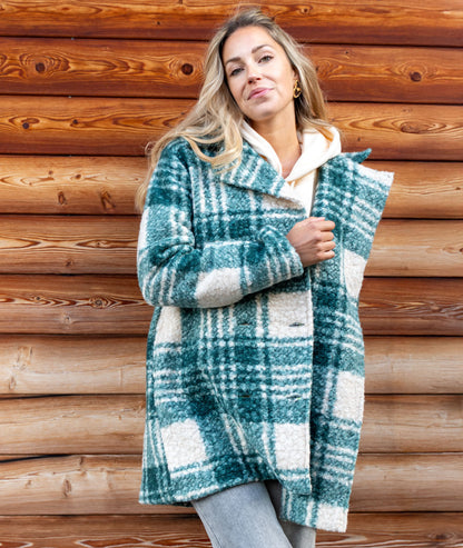 Manteau à carreaux en bouclettes Carila vert face