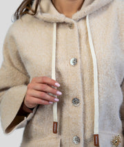 Manteau en bouclettes beige détails