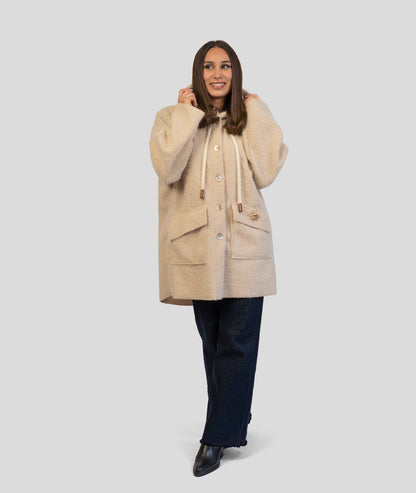 Manteau en bouclettes beige face