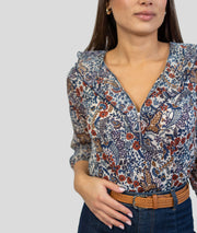 Blouse motif fleuri Tapica ecru détails