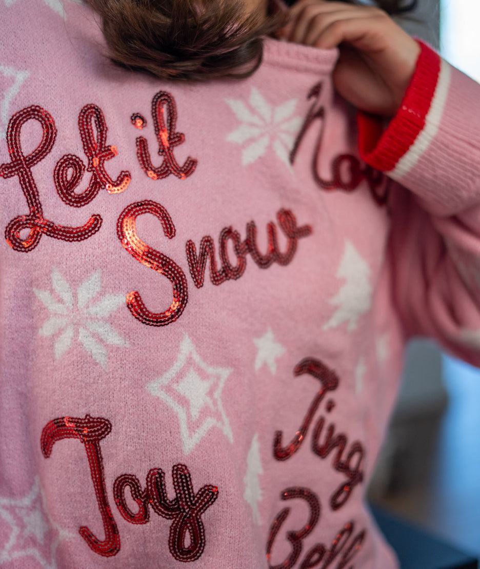 Pull de Noël Jingle Bell rose détails