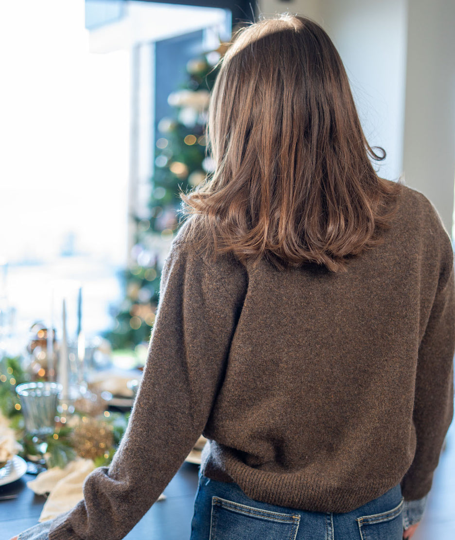 Gilet bi-matière jean et maille choco face