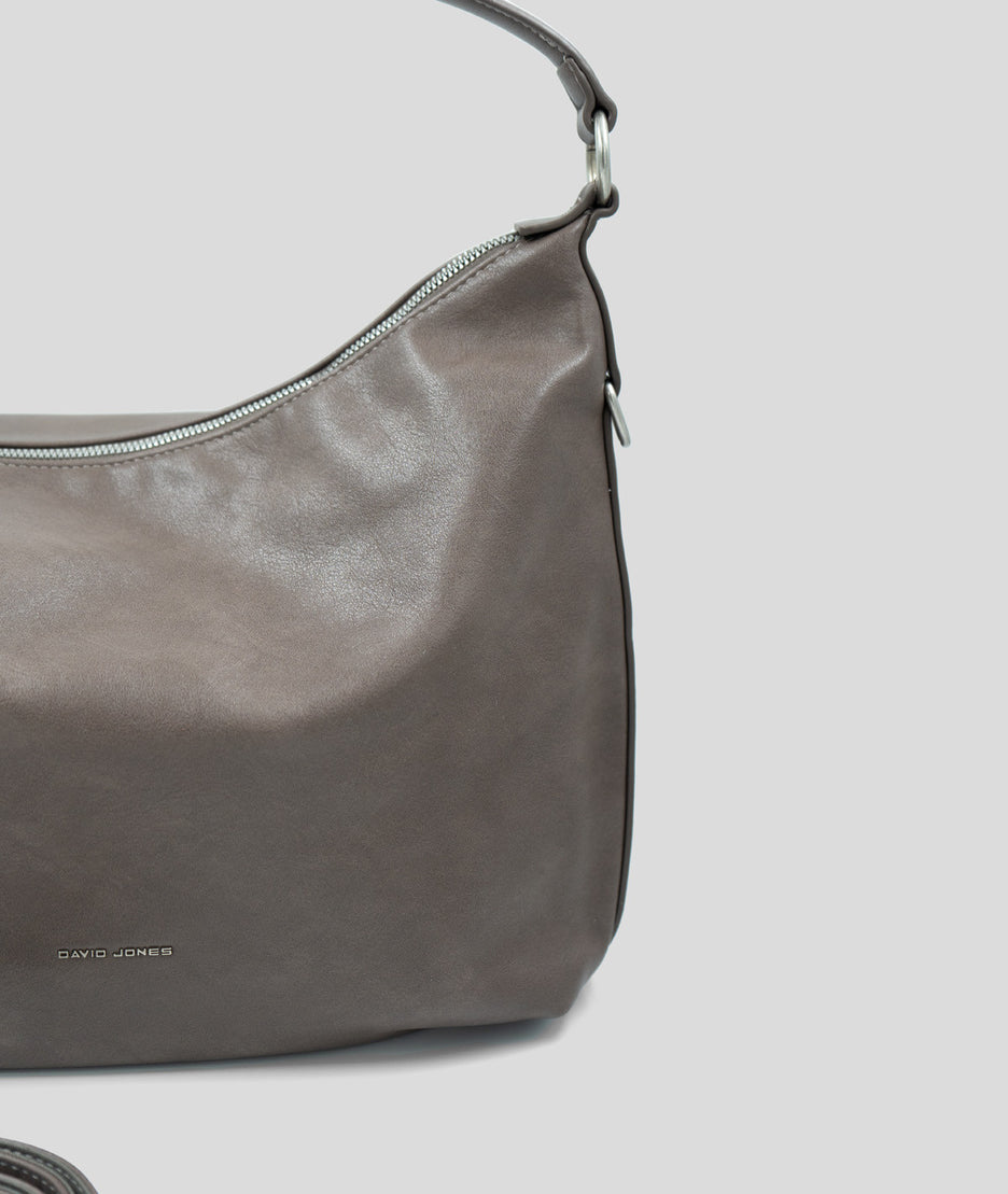 Sac à mains porté épaule effet cuir Luna brun détails