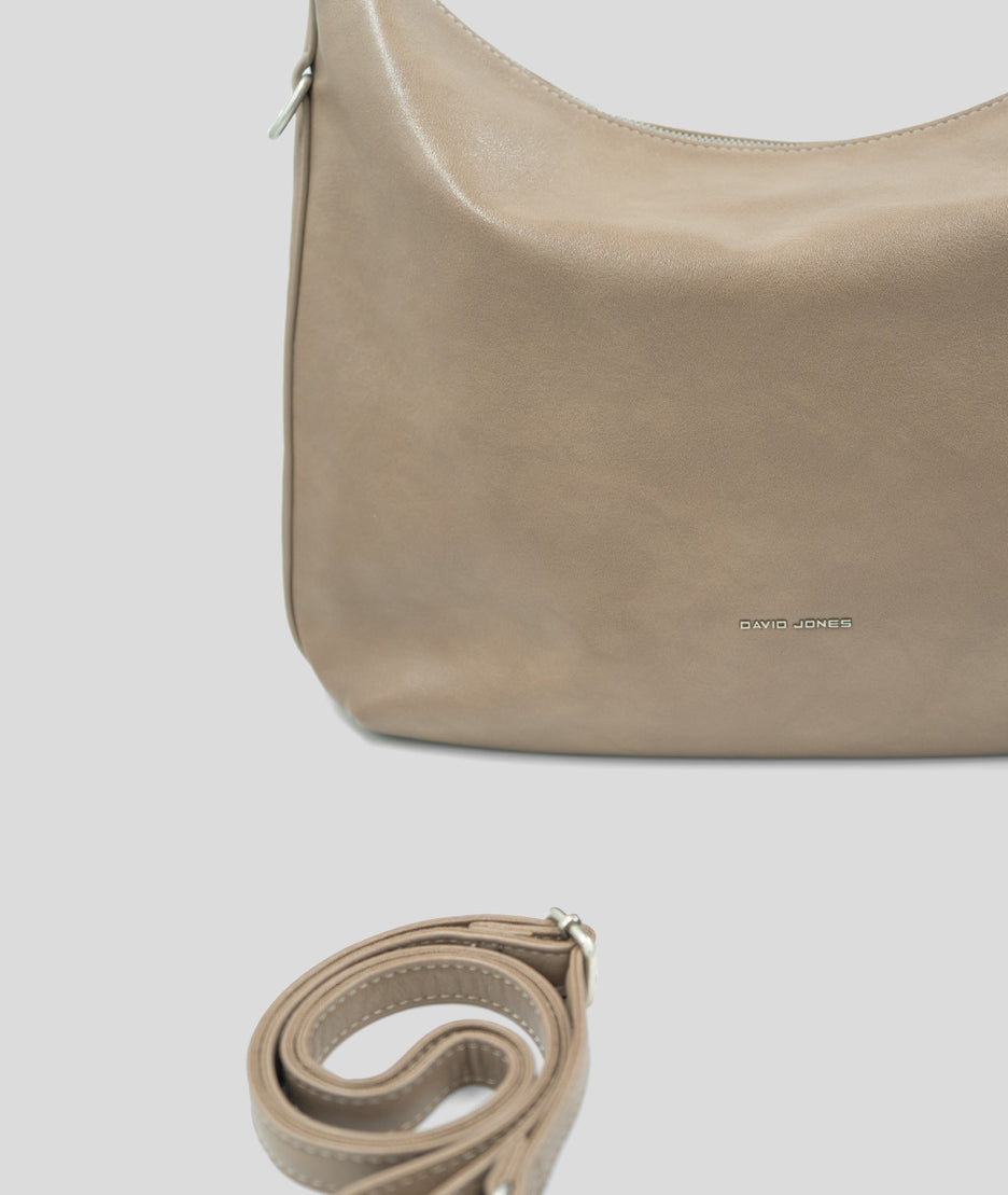 Sac à mains porté épaule effet cuir Luna taupe détails