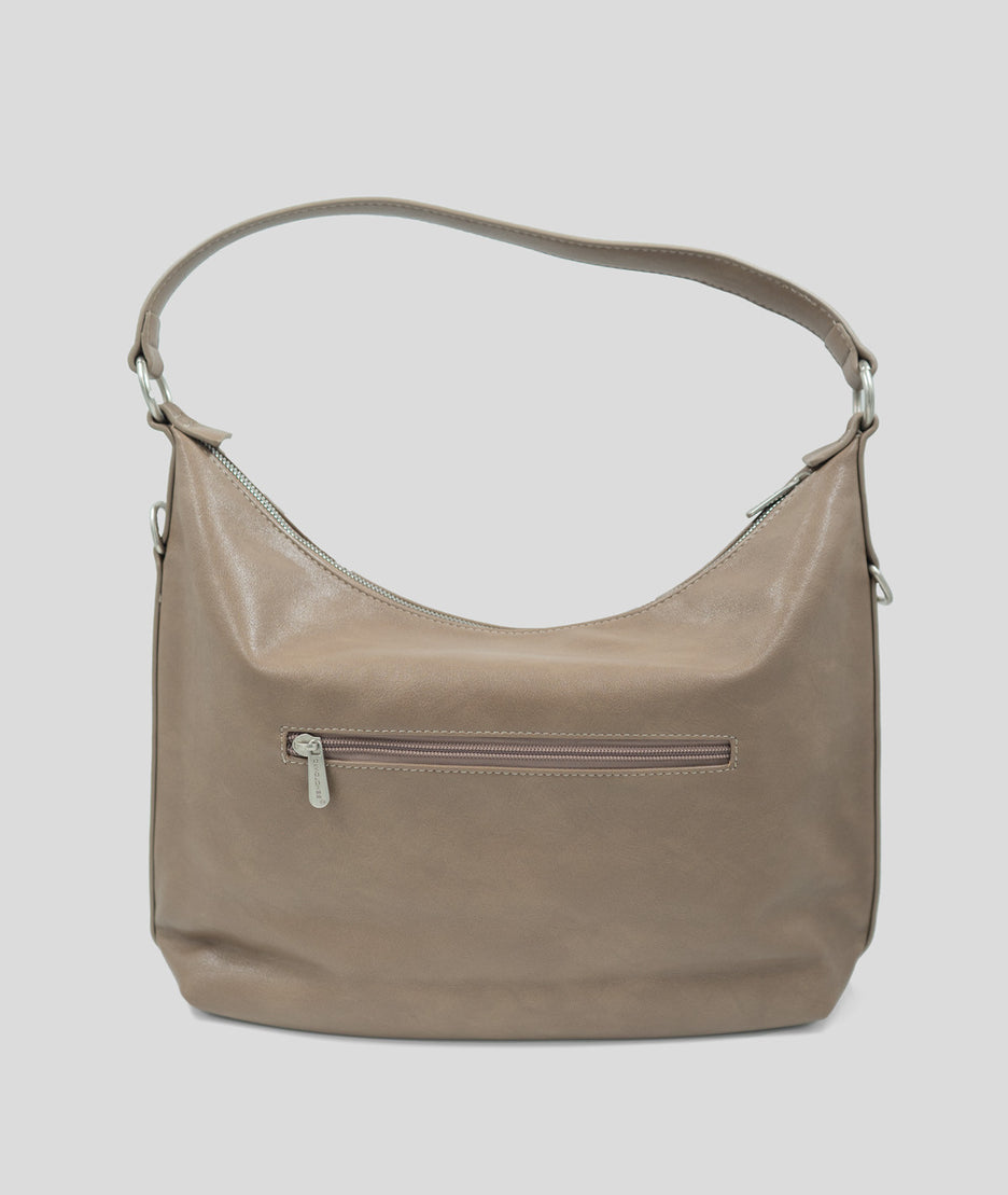 Sac à mains porté épaule effet cuir Luna taupe dos