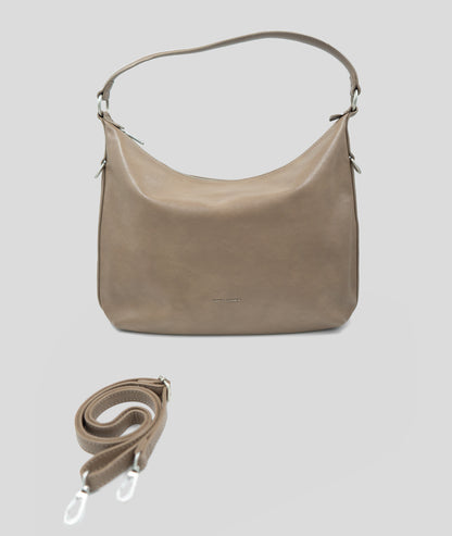 Sac à mains porté épaule effet cuir Luna taupe face
