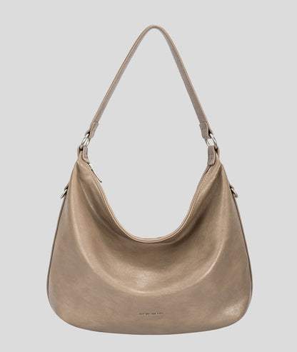 Sac à mains porté épaule effet cuir Luna taupe face