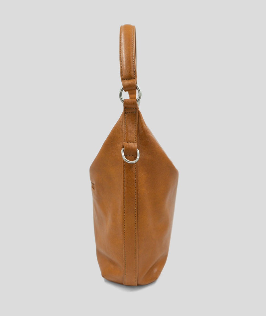 Sac à mains porté épaule effet cuir Luna camel coté
