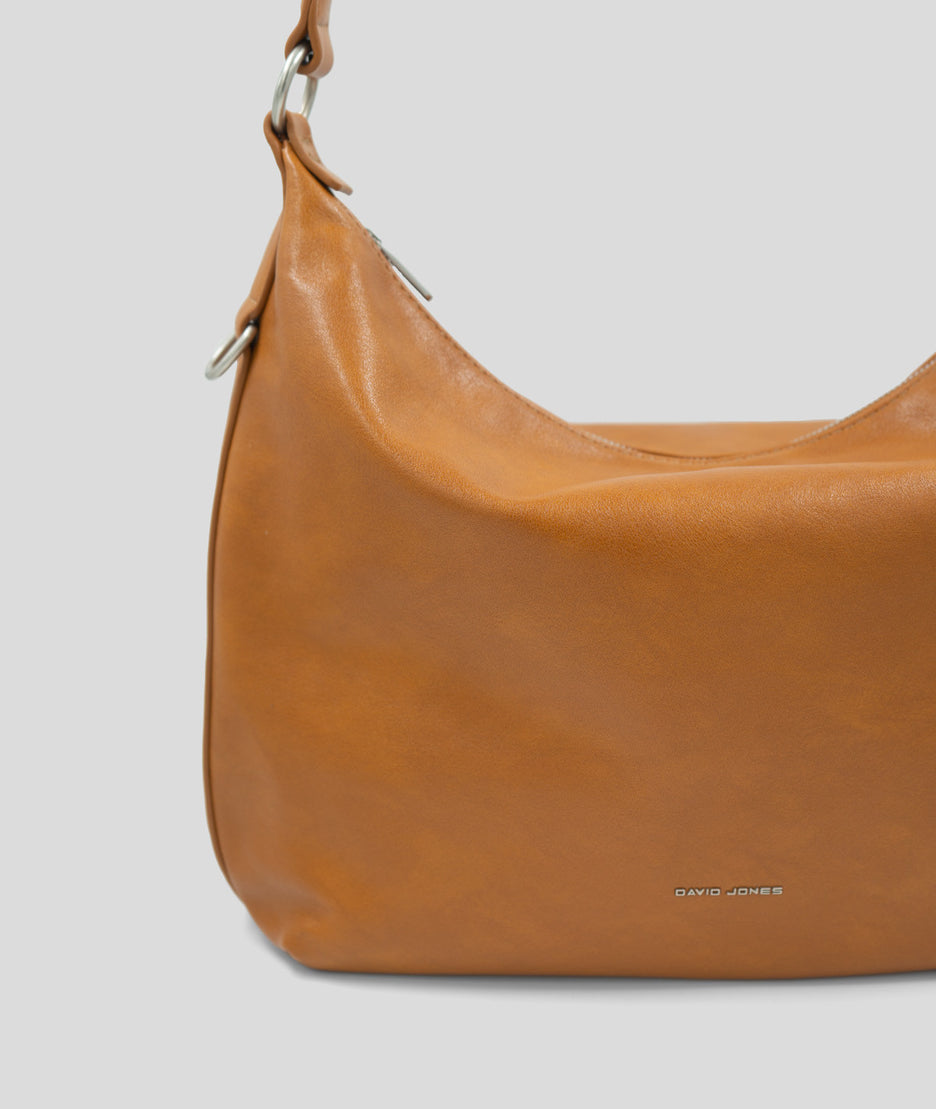Sac à mains porté épaule effet cuir Luna camel détails