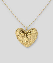 Collier en cœur doré visage relief Coeuly face