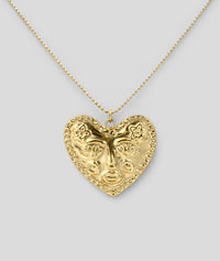 Collier Coeury doré visage relief - jaune