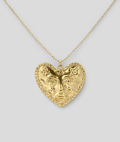 Collier en cœur doré visage relief Coeuly face