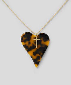 Collier cœur tacheté avec croix face