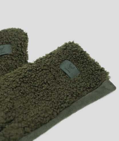 Gants bi-matière effet mouton Mouty kaki détails