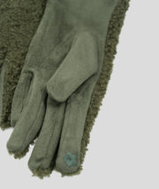 Gants bi-matière effet mouton Mouty kaki détails