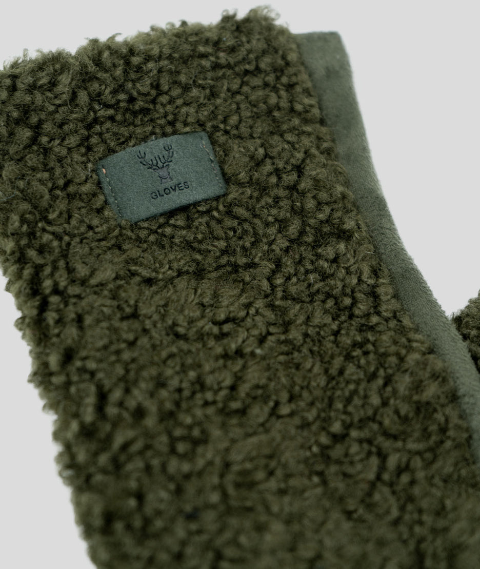 Gants bi-matière effet mouton Mouty kaki détails