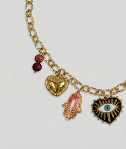 Collier doré à pendentifs Bindi détails