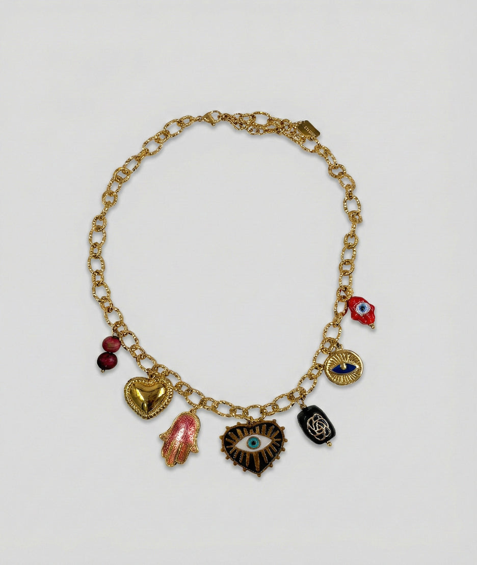 Collier doré à pendentifs Bindi face