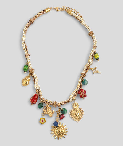 Collier avec breloques Elisa jaune face