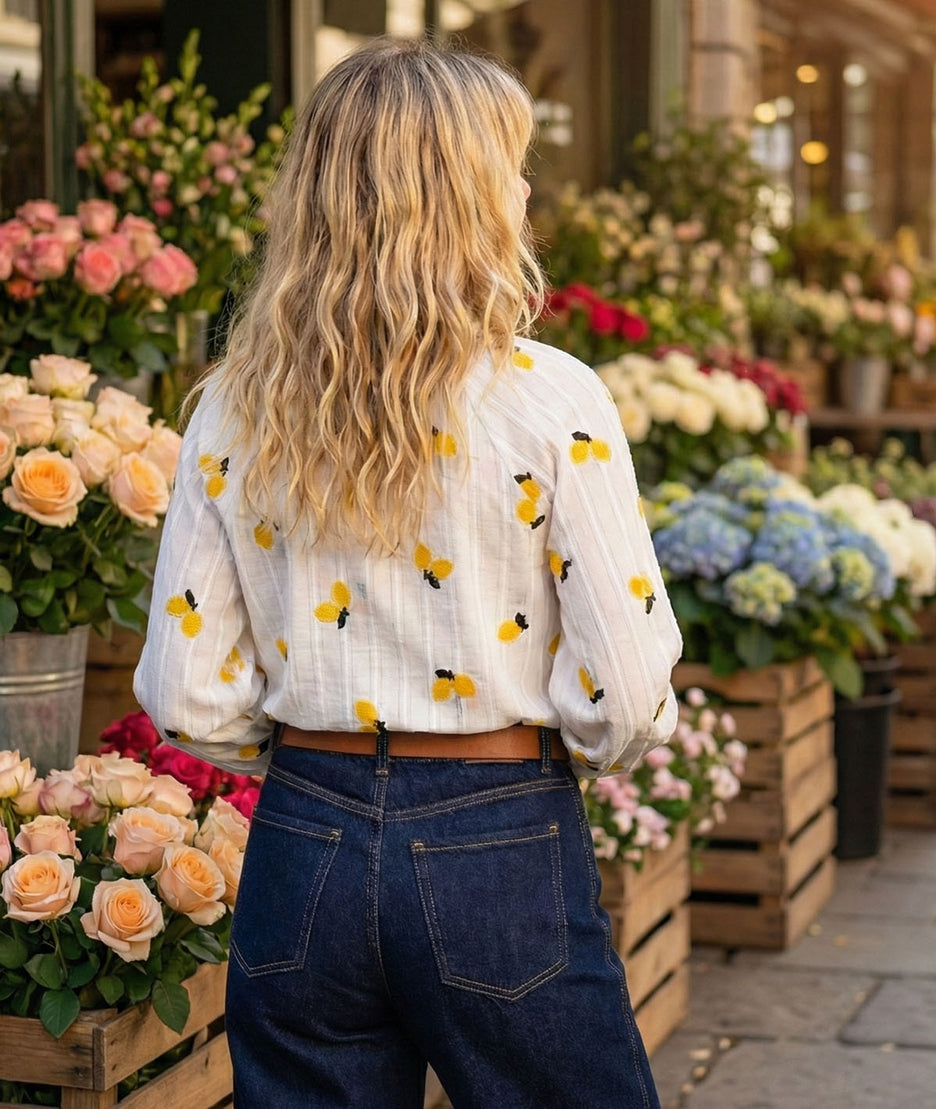 Chemise à broderies citrons dos