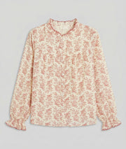 Chemise gaz de coton motif fleuri Elsa bois de rose face