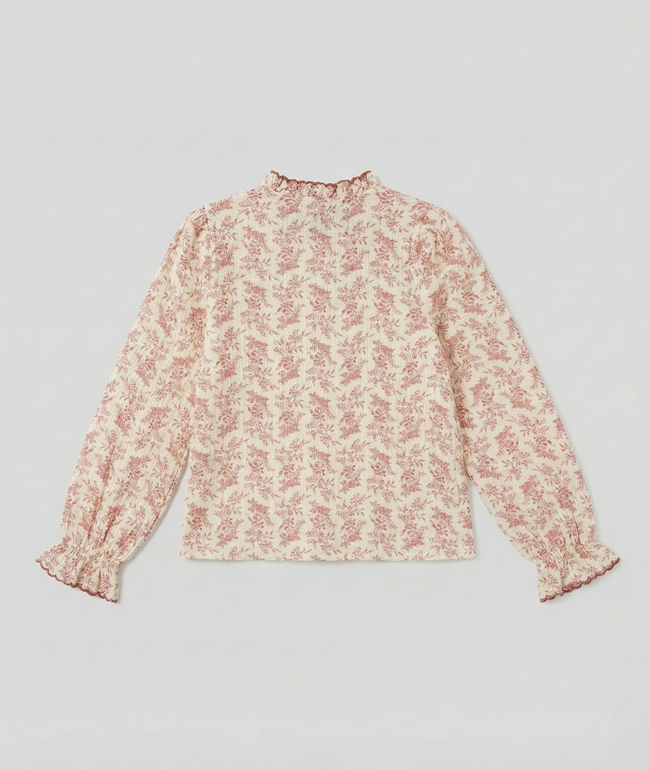 Chemise gaz de coton motif fleuri Elsa bois de rose dos