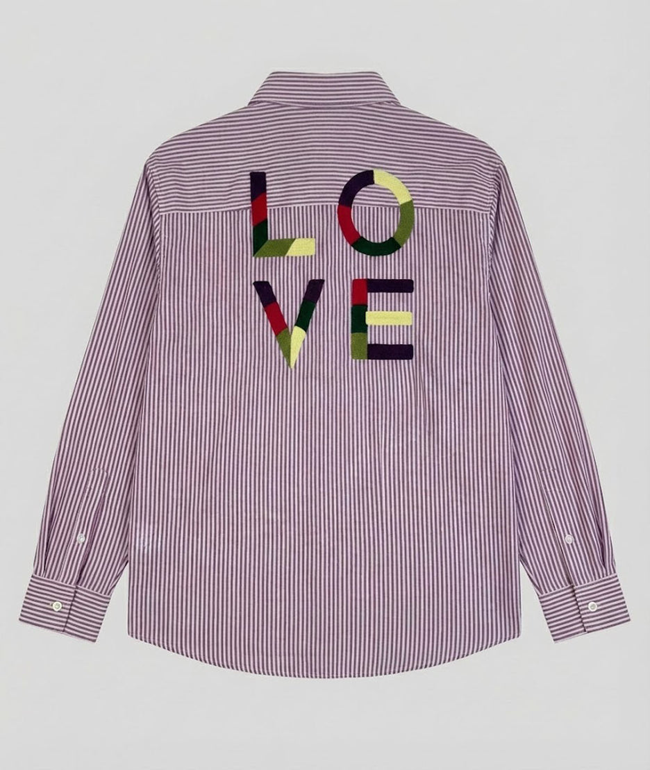 Chemise à rayures et broderies Elona rose dos