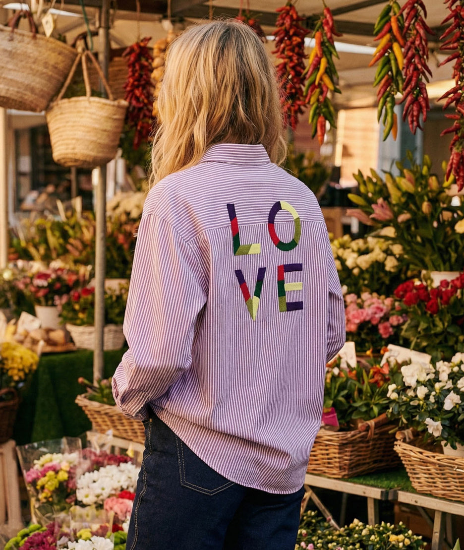 Chemise à rayures et broderies Elona rose dos