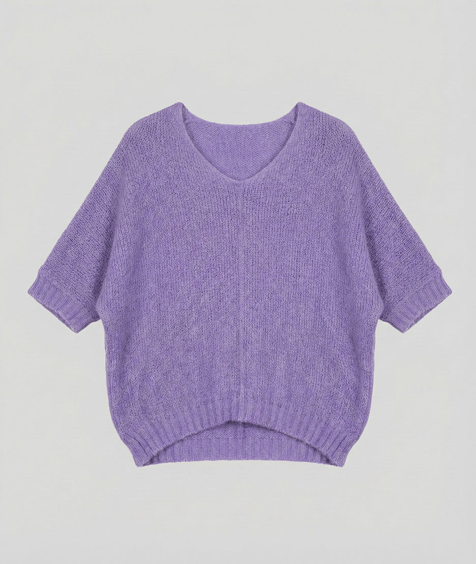 Pull en maille duveteuse Vicky lilas face