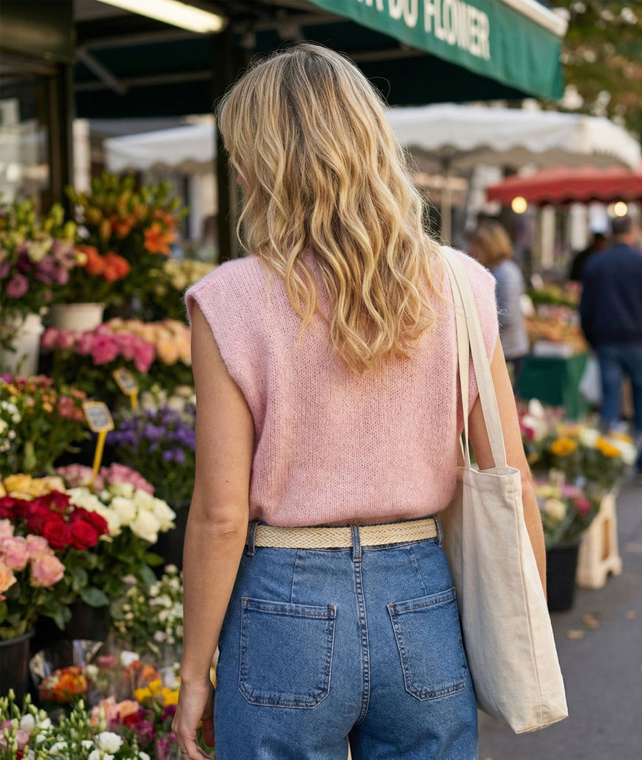 Pull sans manches Sama rose dos