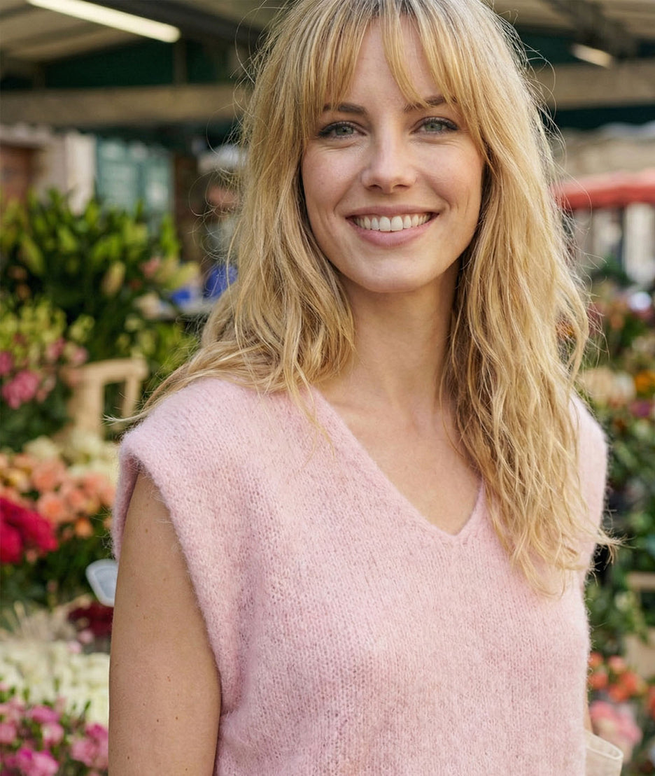 Pull sans manches Sama rose détails