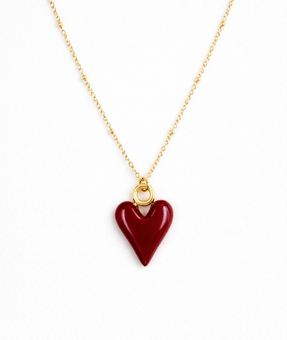 Collier pendentif cœur Amour rouge face
