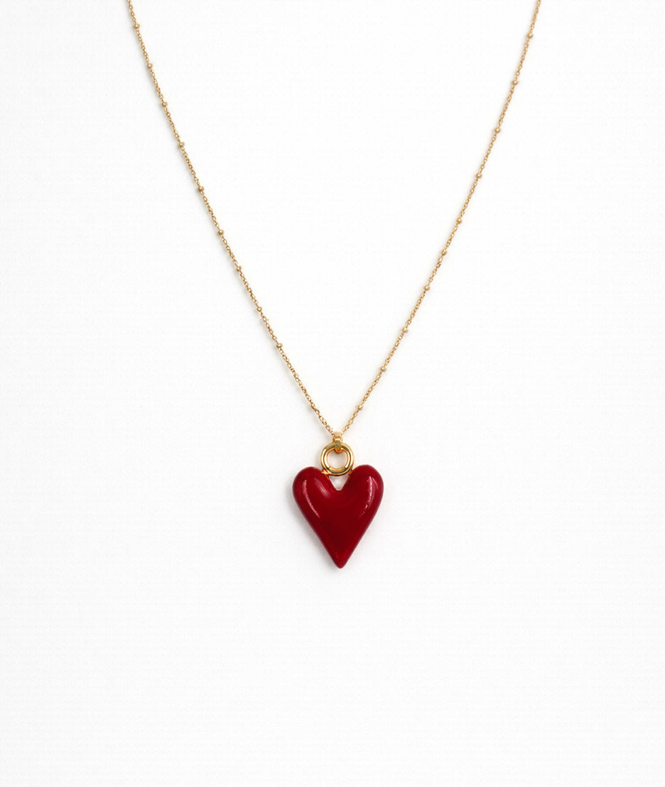 Collier pendentif cœur Amour rouge face
