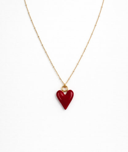 Collier pendentif cœur Amour rouge face