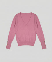 Pull col V uni rose face