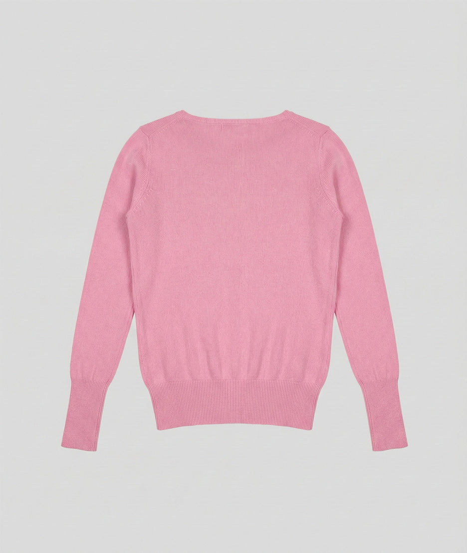 Pull col V uni rose dos