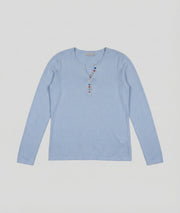 Pull col V détails boutons Suzanna ciel face
