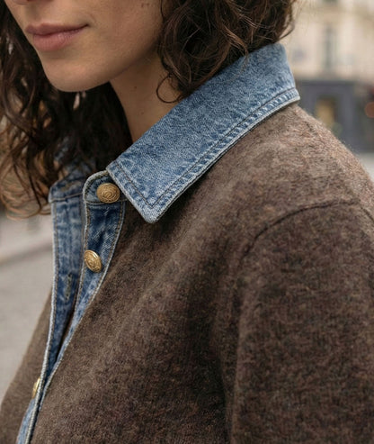 Gilet chemise en jean marron détail col