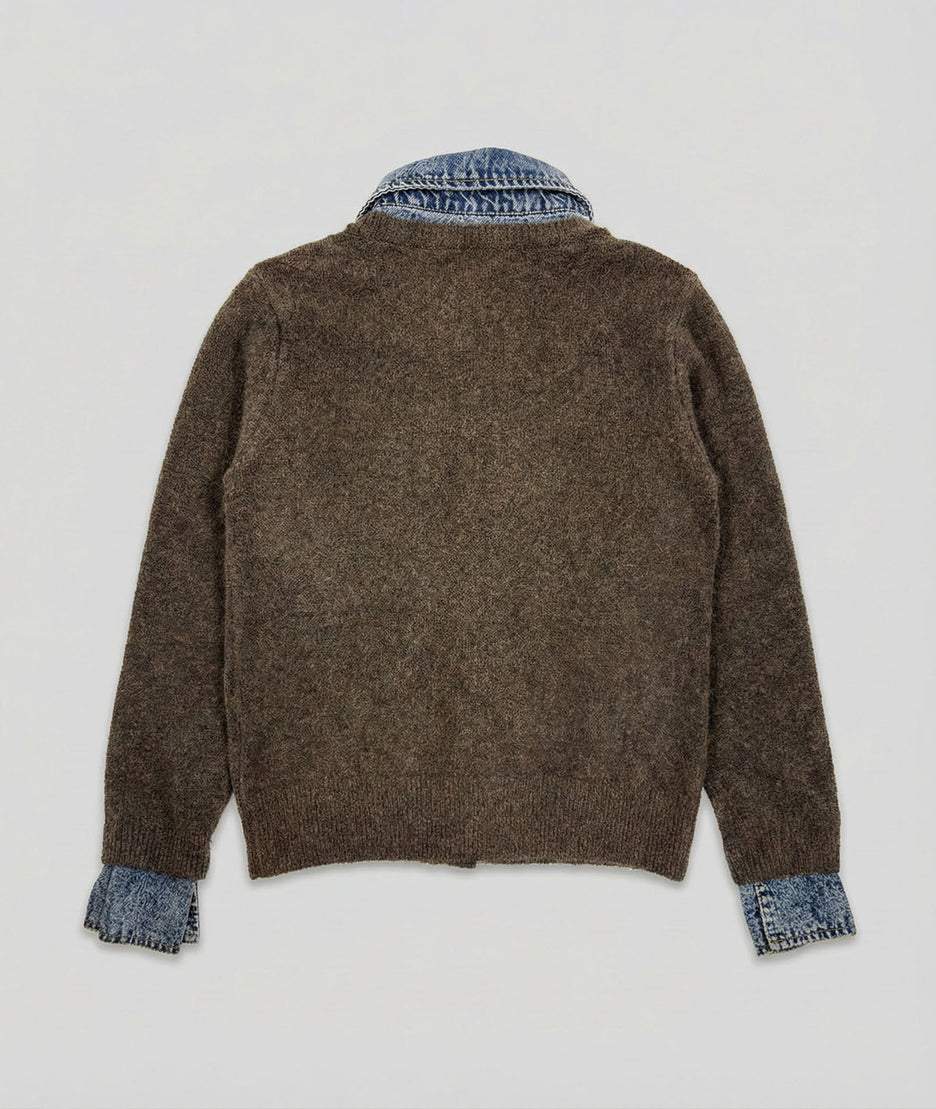 Gilet chemise en jean marron arrière fond gris