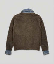 Gilet chemise en jean marron arrière fond gris