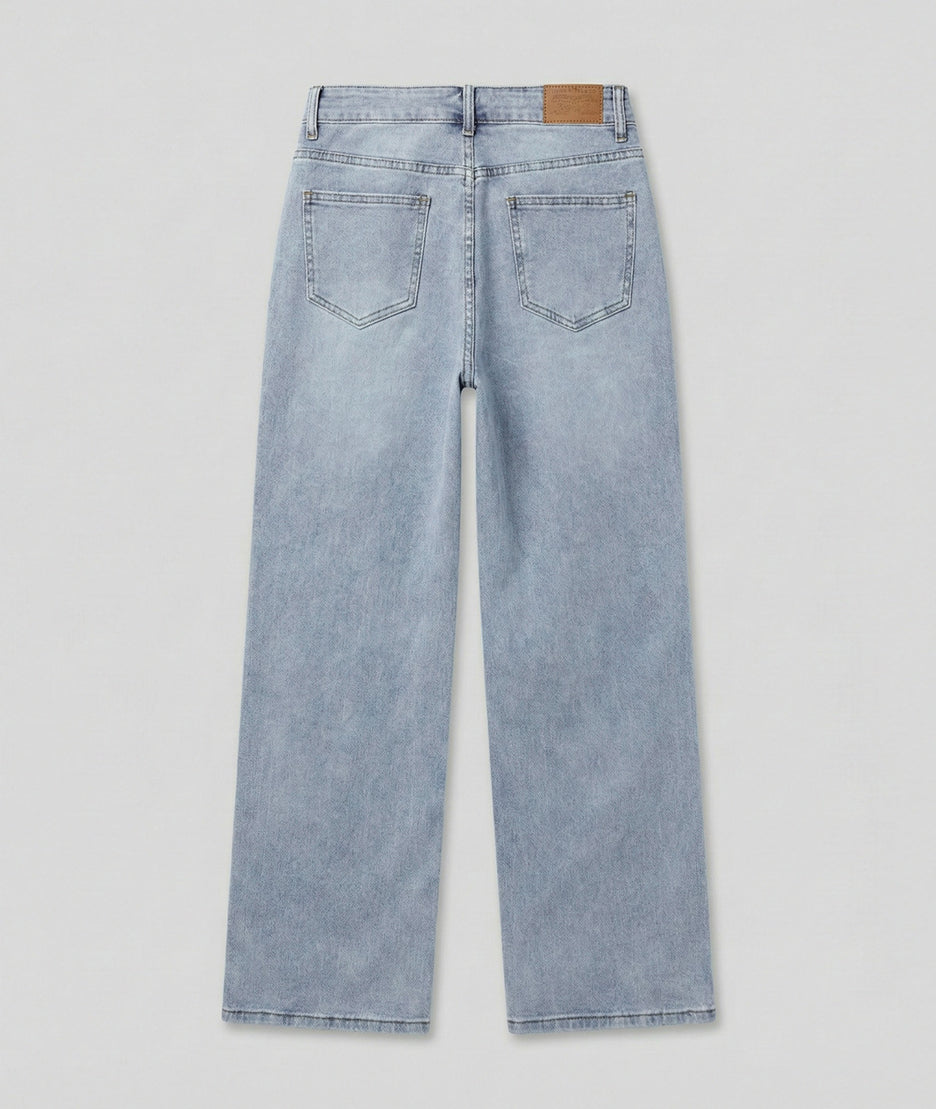 Jean bleu clair taille haute croisée arrière