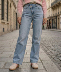 Jean Travers clair taille haute croisée - bleu clair