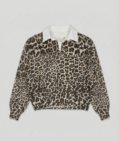 Pull chemise léopard femme col chemise avant